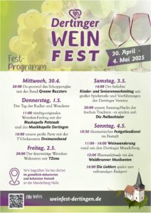 Programm zum Dertinger Weinfest 2025 von 30.4. bis 4.5.2025