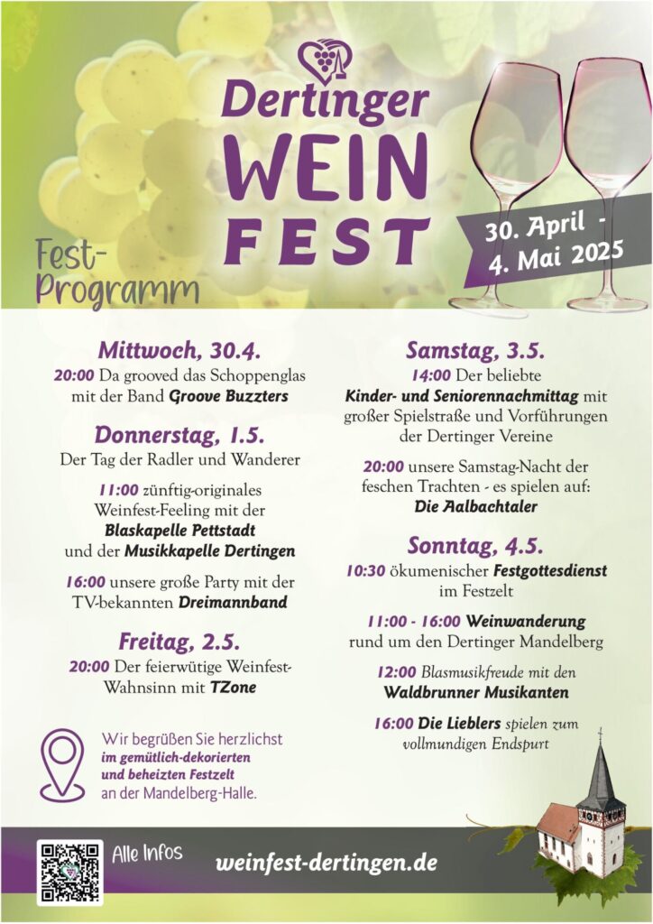 Programm zum Dertinger Weinfest 2025 von 30.4. bis 4.5.2025